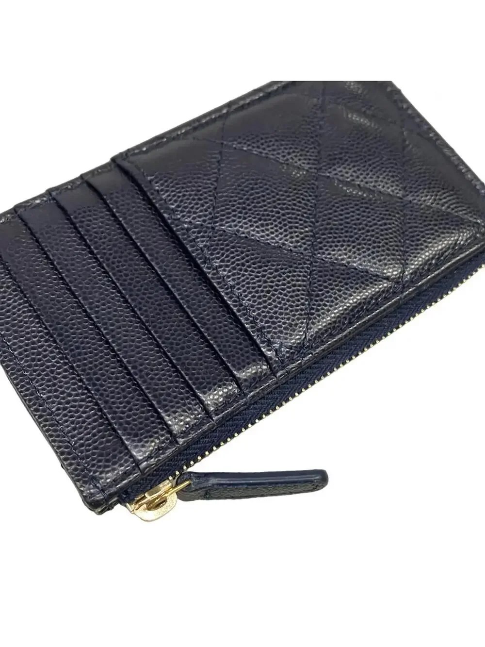 Chanel Navy Calfskin Card Case Gold #300004C13B